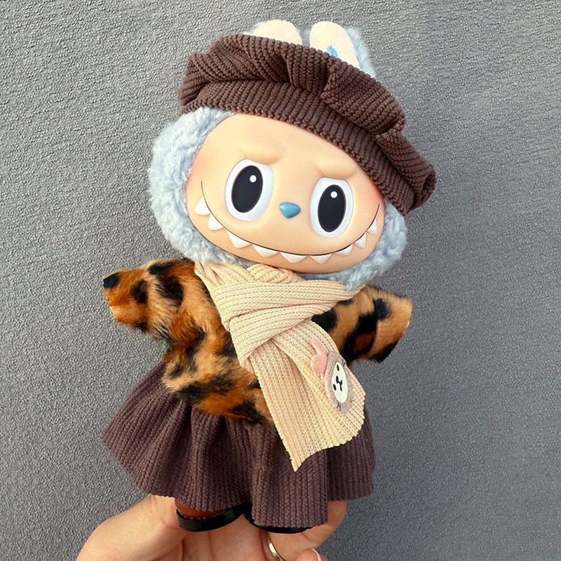 Ubranko dla Labubu 17 cm – panterka + plisowana spódnica + beret, elegancki