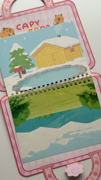 Domek do wyklejania + kolorowanka z Kapibarą – zestaw w formie walizki