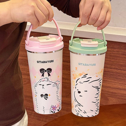 Kubek termiczny niebieski 560 ml z rączką stal nierdzewna utrzymuje ciepło