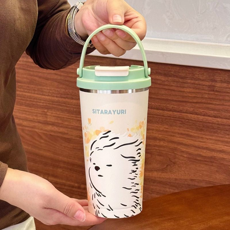 Kubek termiczny niebieski 560 ml z rączką stal nierdzewna utrzymuje ciepło