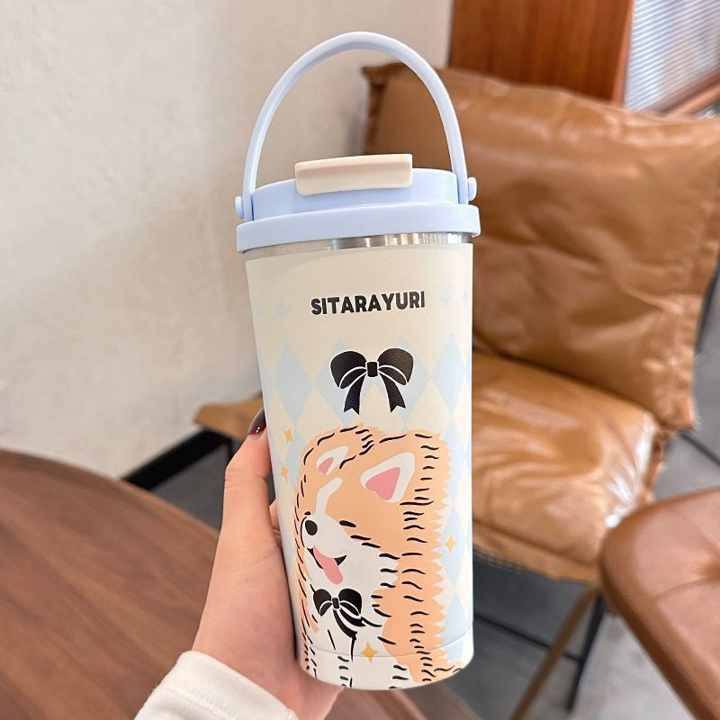 Kubek termiczny niebieski 560 ml z rączką stal nierdzewna utrzymuje ciepło