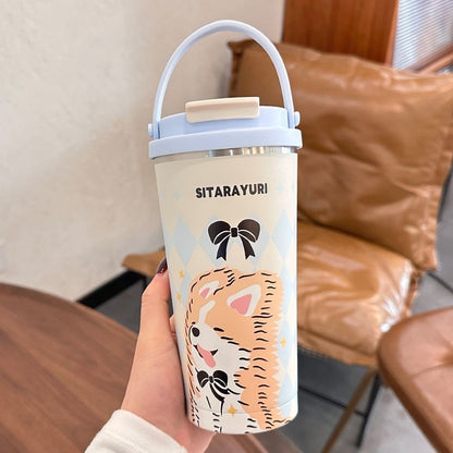 Kubek termiczny niebieski 560 ml z rączką stal nierdzewna utrzymuje ciepło