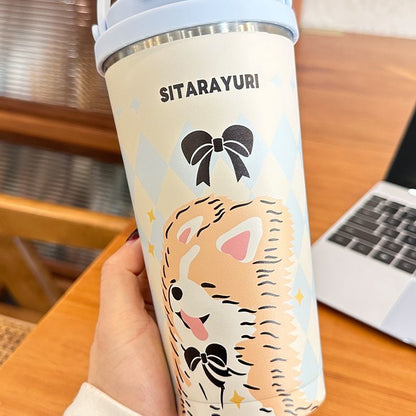 Kubek termiczny niebieski 560 ml z rączką stal nierdzewna utrzymuje ciepło